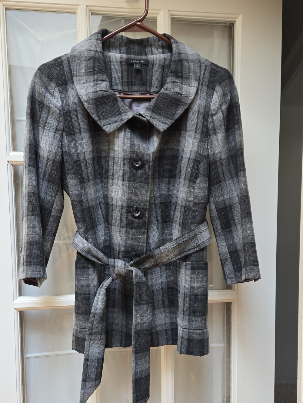 Nordstrom Semantiks Gray Plaid Belted Blazer